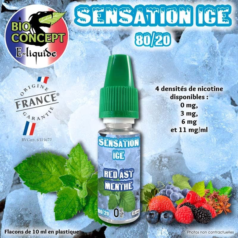 e-liquide sans propylene glycol sensation ice redast menthe