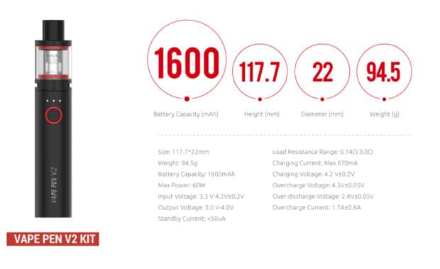 Kit Vape Pen V2 Smok specifications