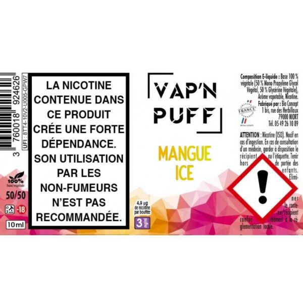 E-liquide Puff Gout Mangue ice etiquette