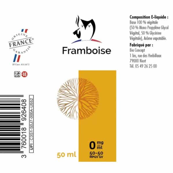 eliquide framboise 0mg 50ml - etiquette