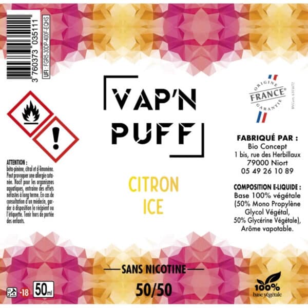 Etiquette eliquide vap'n puff citron ice